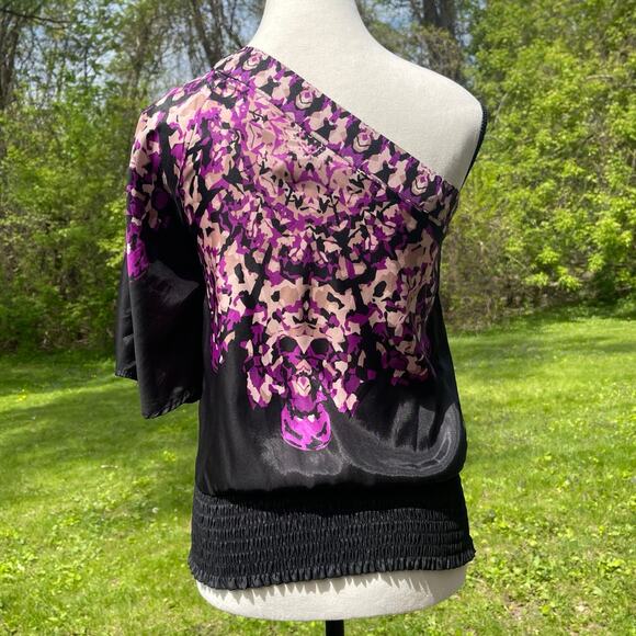 Y2K 00s Vtg Floral Festival Whimsigoth Asymmetrical Rampage One Shoulder Top XS - Picture 3 of 12